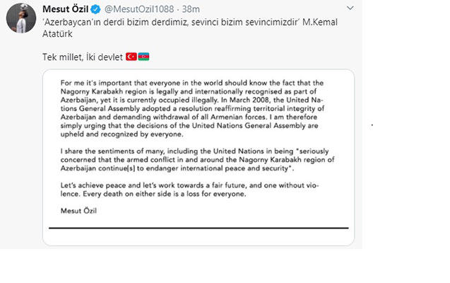 Mesut Özildən Azərbaycana dəstək - Foto