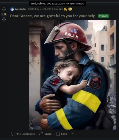 Yunan yanğınsöndürənin türk uşaqla fotosu real deyil